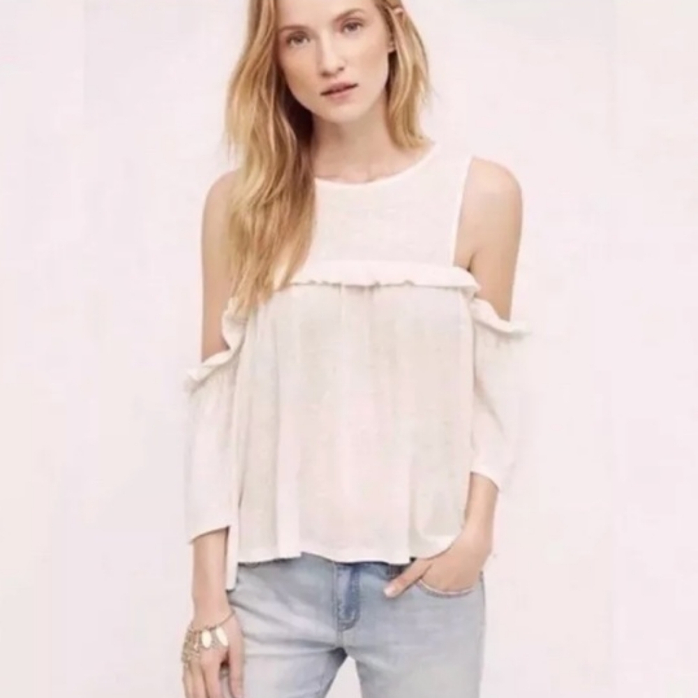 COPY - Anthropologie MEADOW RUE Cold Shoulder Ruffles Top White/Cream Size Small